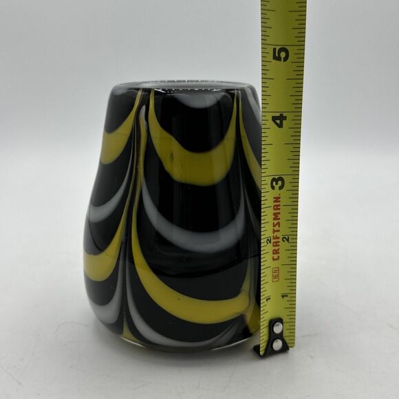 Vase Glass Hand Blown Black White Yellow Small 4.5” Candle Holder - Picture 15 of 15